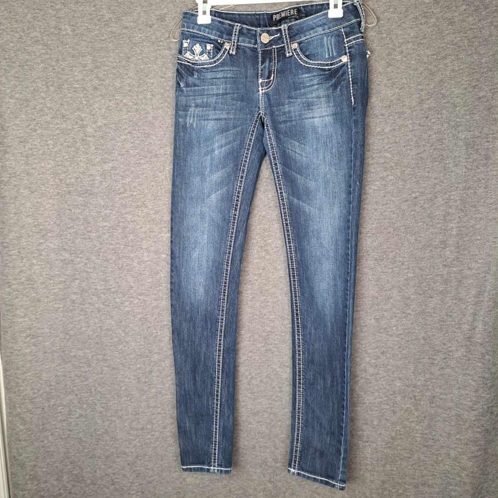 Premiere Rue 21‎ Womens Jeans Size 1/2 Embellished Pockets Rhinestone Flap Bling